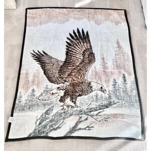 Biederlack Style Bald Eagle Lap Throw Blanket Reversible Brown White 49x59 EUC